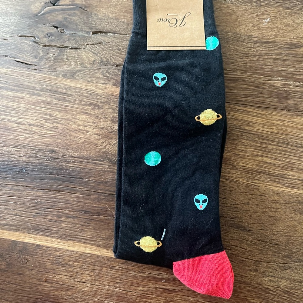 J. Crew Black Socks with Alien and Planet Pattern